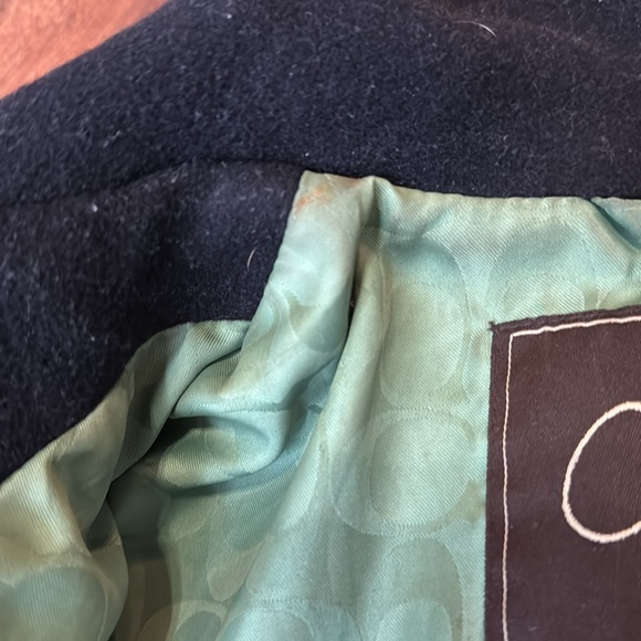 Coach:Black Wool/Angora/Nylon Blend Green Signature Lining Gold button Pea Coat - Picture 8 of 15